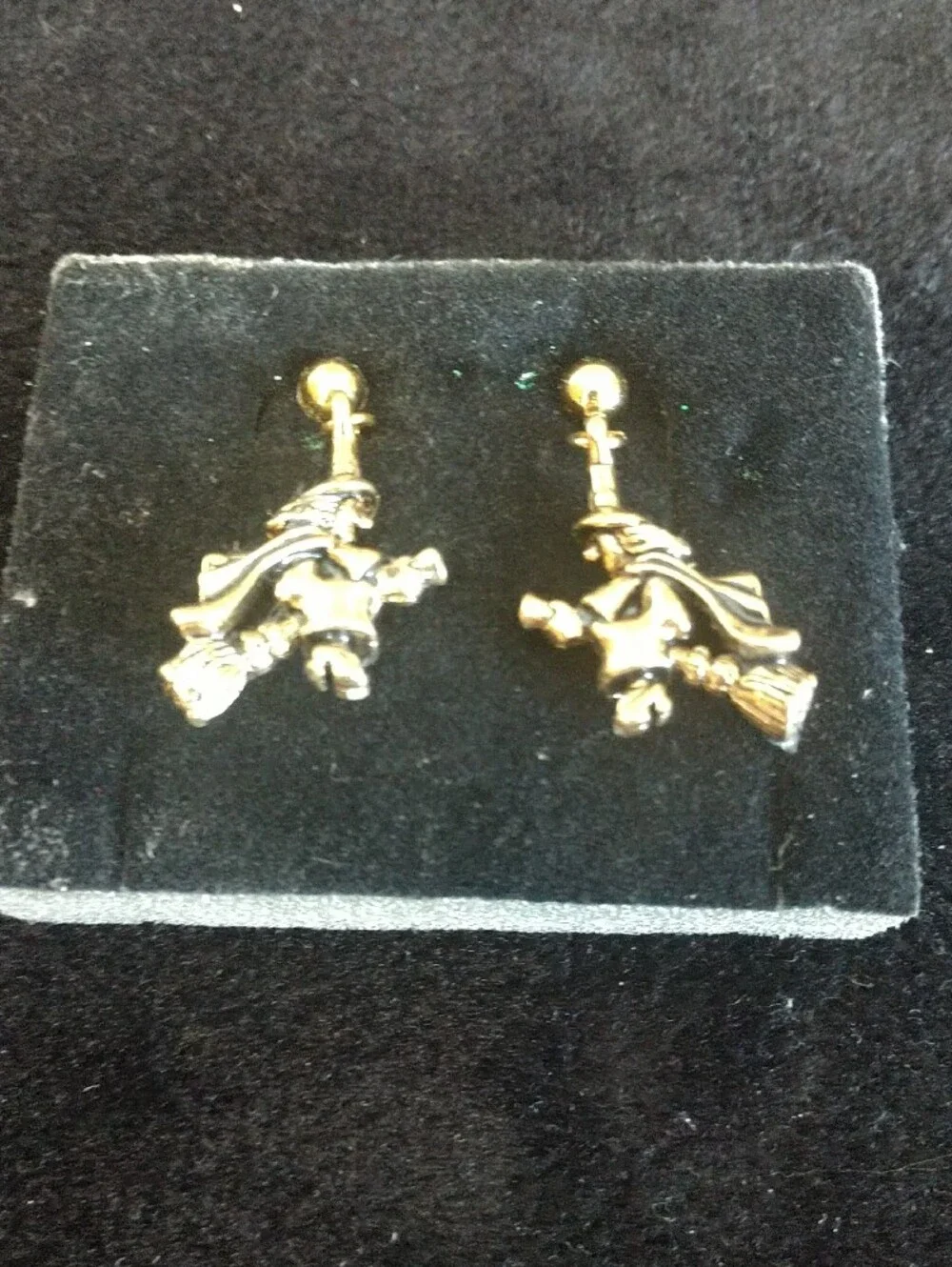 Avon Yellow Dancing Skeleton Hoop and Dangling Witch Earrings